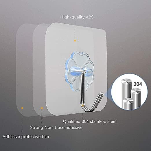 Self Adhesive Wall Hooks, Heavy Duty Sticky Hooks for Hanging 10kg (max), Waterproof Transparent Hooks for Wall (Pack of 15)