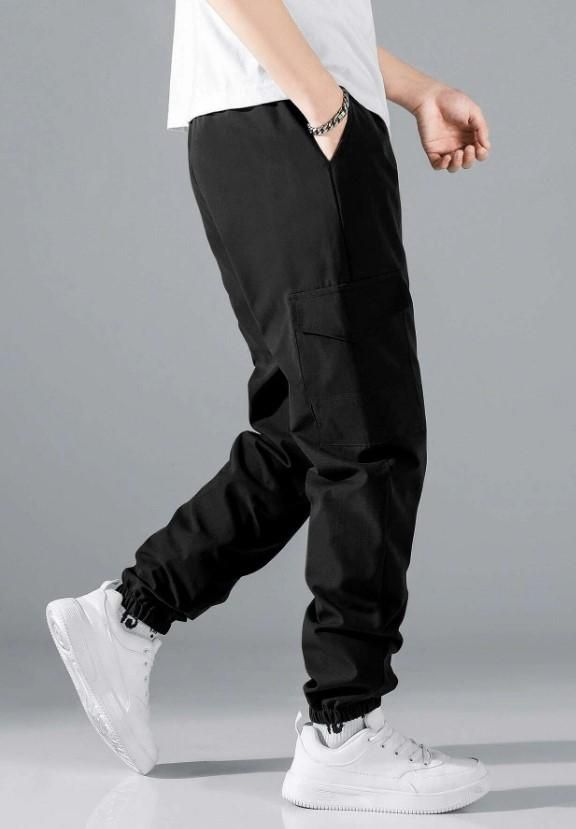 Men's Flap Pocket Drawstring Black Jogger Combo Pant