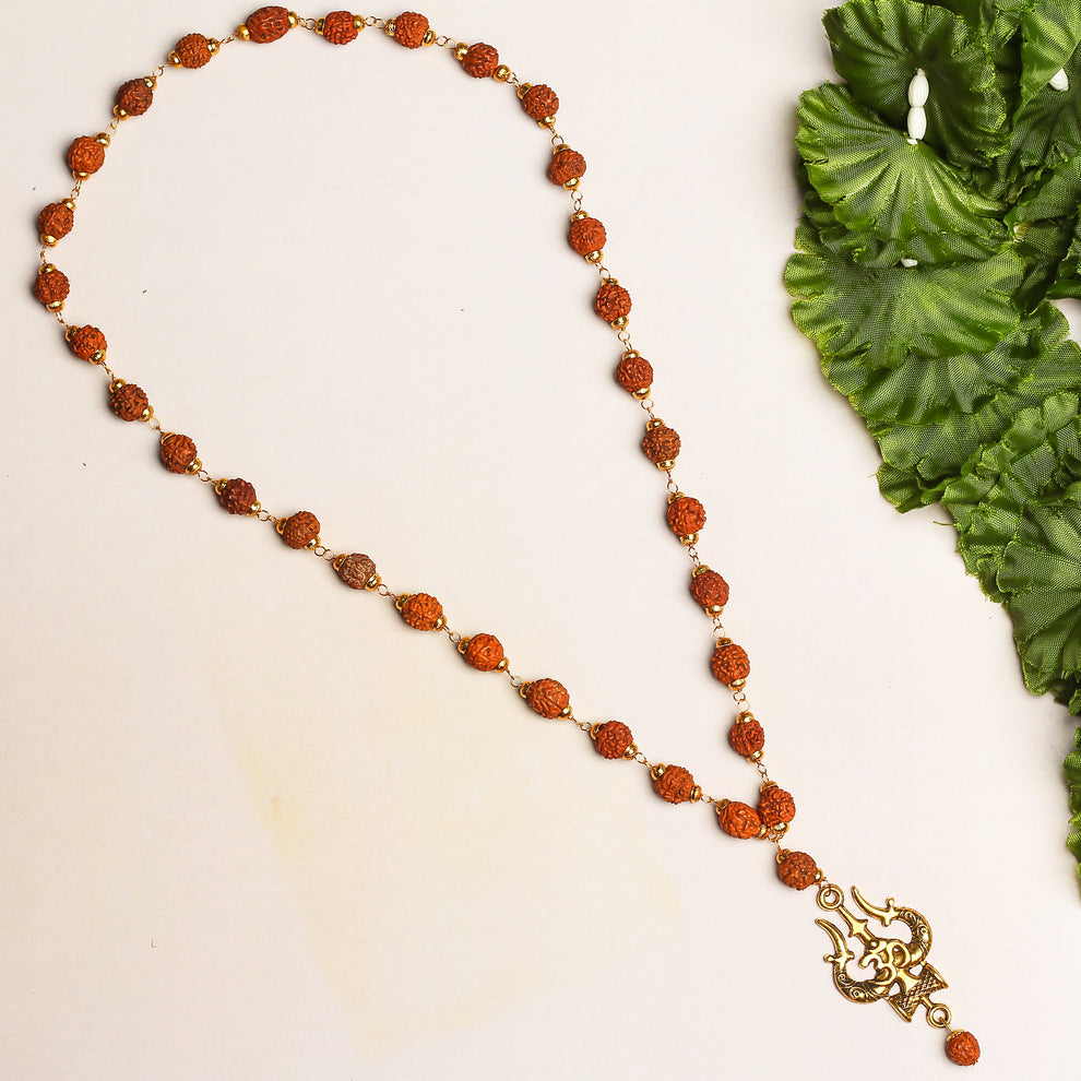 Golden Plated Mahadev Om Trishul Rudraksha Necklace/Mala