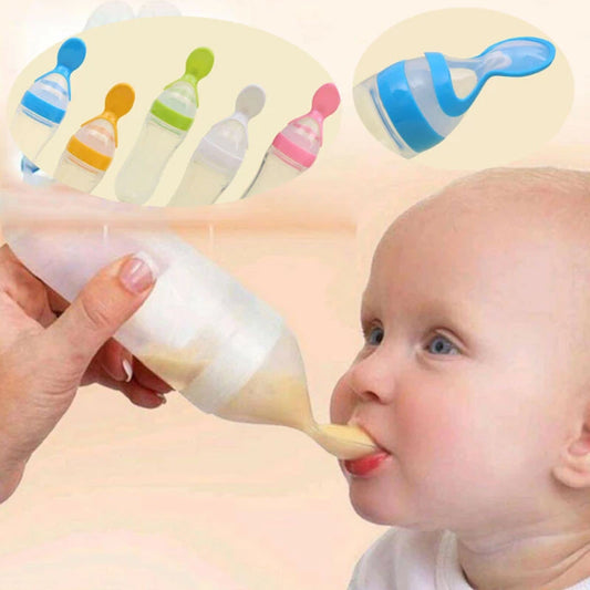 Baby feeding bottle with spoon