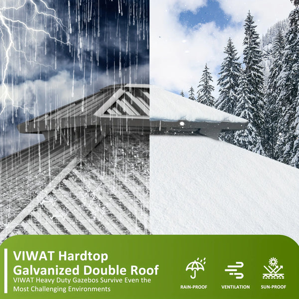 10x12FT Hardtop Gazebo, Aluminum Frame & Galvanized Steel Roof w/ Netting Curtains All Weather Pavilion for Patio, Garden