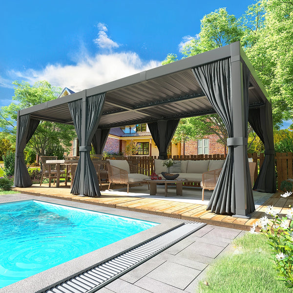 10x20FT Adjustable Louvered Pergola with Aluminium Frame and Waterproof Roof