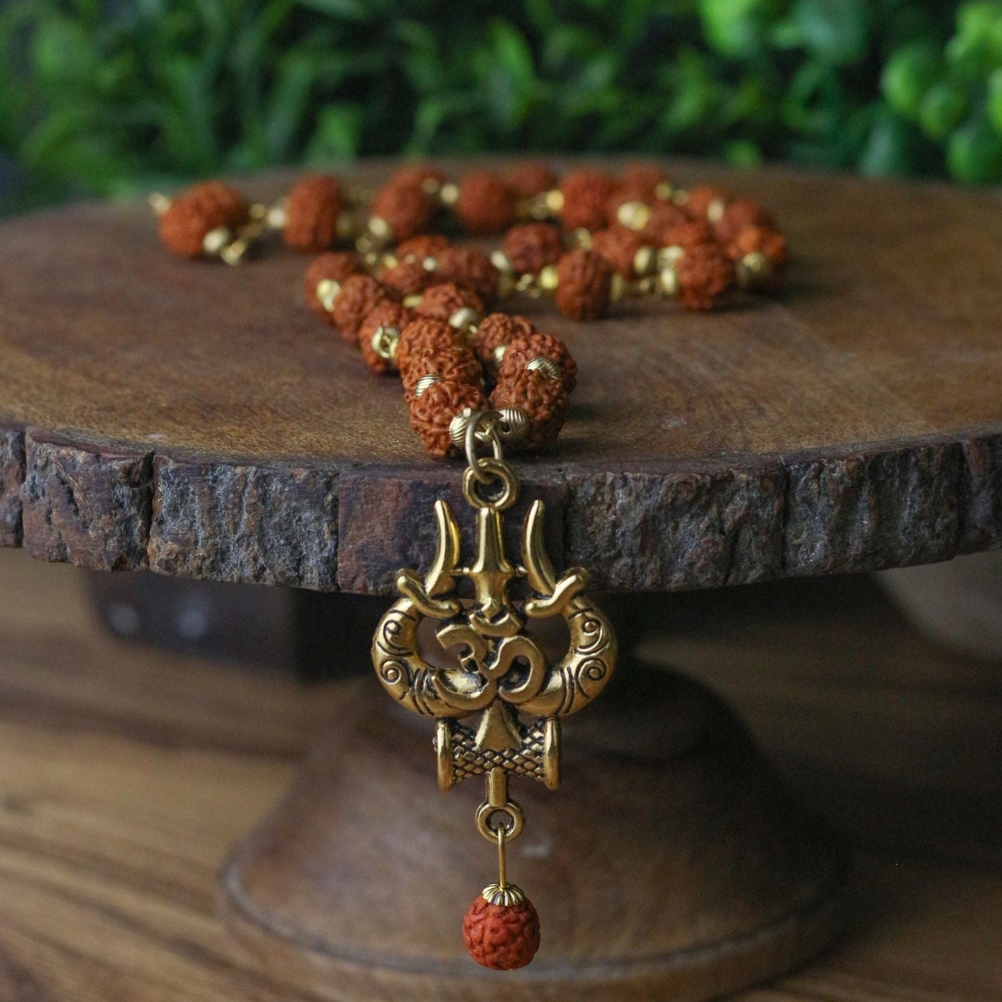 Golden Plated Mahadev Om Trishul Rudraksha Necklace/Mala